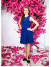 Royal Blue Lace Chiffon Keyhole Back Flower Girl Dress